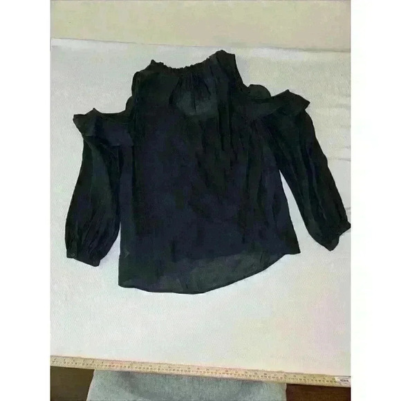 Anthropologie Maeve Black Cotton Cold Shoulder Long Sleeve Blouse Small - Picture 9 of 10